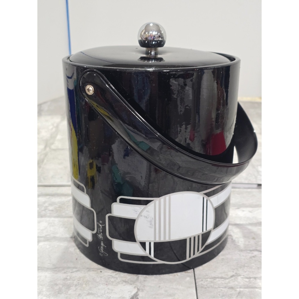 Georges Briard True Vtg Black White Art Deco Vinyl Ice Bucket Geometric Abstract